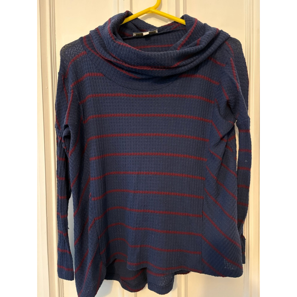 Eri + Ali women's Navy Red Striped Cowl Neck Thermal Sweater XS